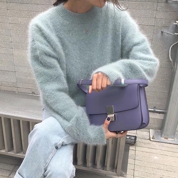 Fuzzy sweater eyelash ice blue womens long sleeve top crewneck - Picture 2 of 3